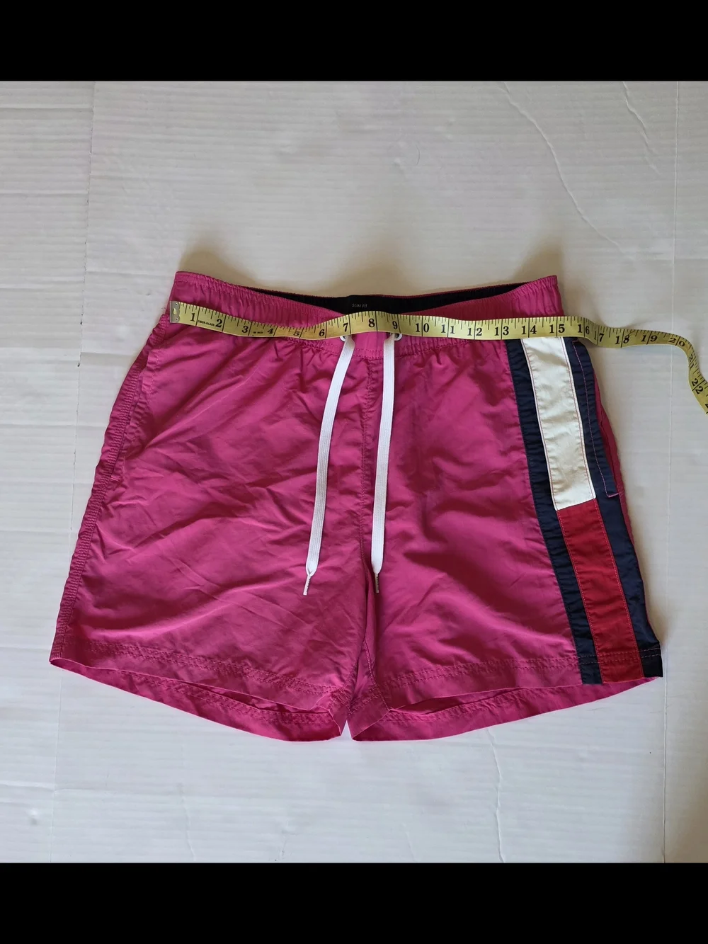 Tommy Hilfiger Hot Pink Swim Trunks with Navy & White Stripe